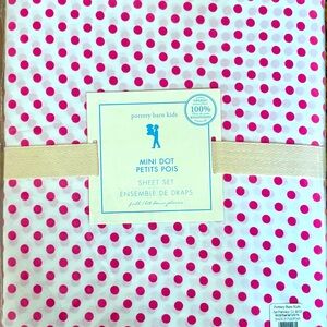 Pottery Barn Kids Mini Dots (Hot Pink) Full Size Bed Sheet Set- NEW W TAGS